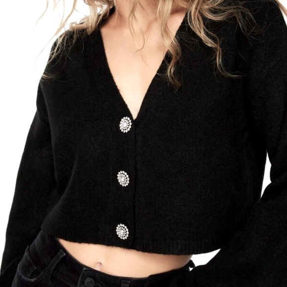 NWOT Double Zero Jewel Button Crop Cardigan - Picture 3 of 4